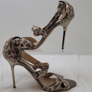 Jimmy Choo Louise Shimmery Leopard-Print Sandal, Gold, Size 38.5